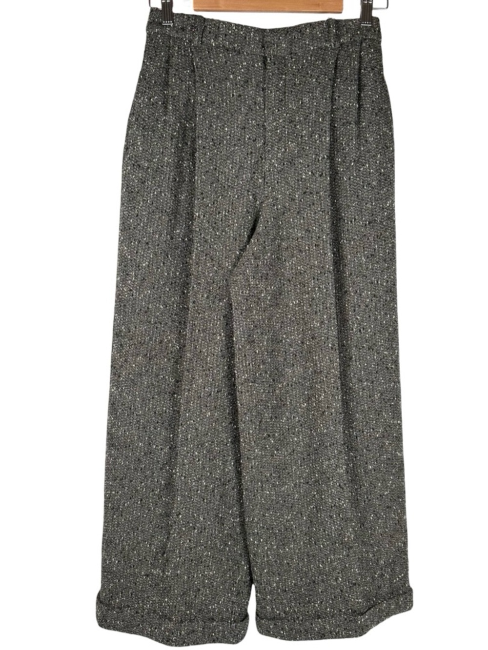 Donna Karan Black Tweed Wool Blend Vintage Pleated Wide Leg Dress Pants Size 8